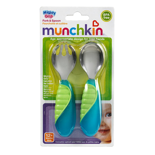 MUNCHKIN MIGHTY GRIP FORK & SPOON - BLUE AND GREEN