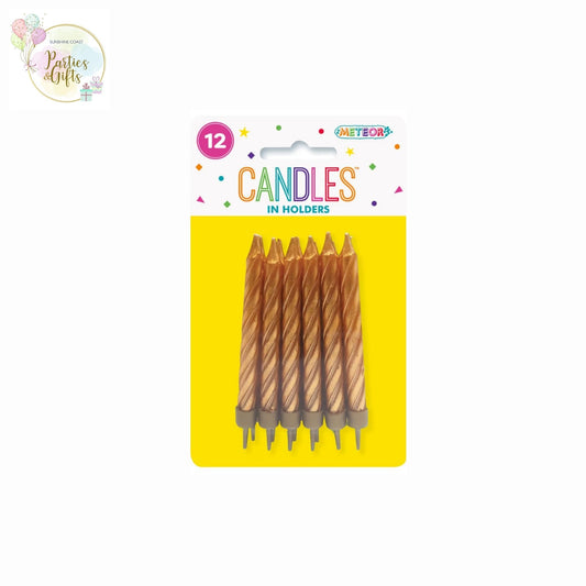 GOLD METALLIC CANDLES IN HOLDERS - PACK OF 12