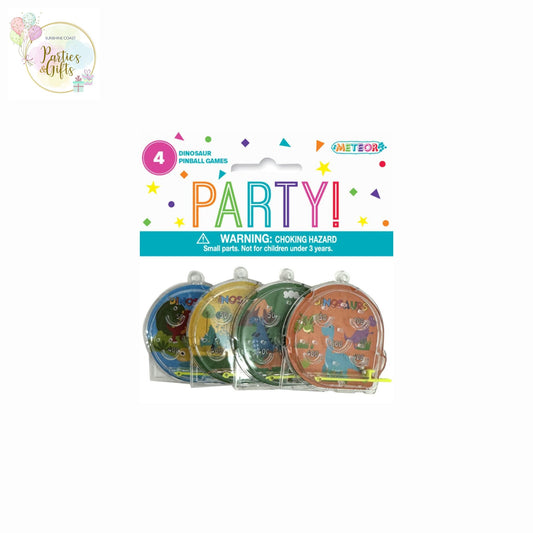 PARTY FAVOURS - DINOSAUR PINBALL GAMES - PACK OF 4