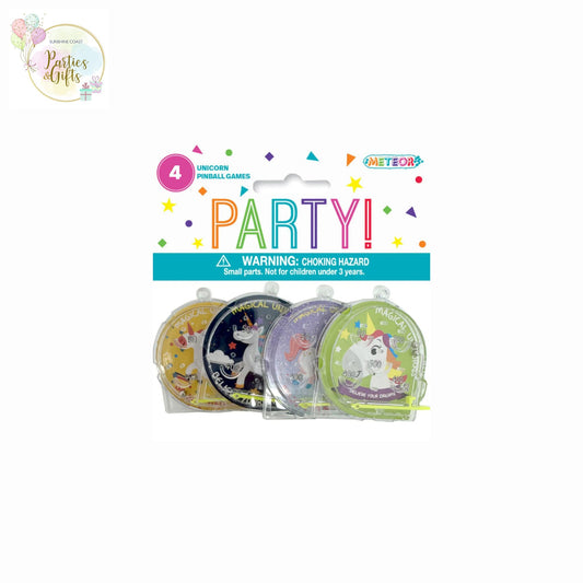 PARTY FAVOURS - UNICORN PINBALL GAMES - PACK OF 4