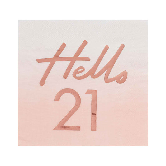 GINGER RAY ROSE GOLD HELLO 21 BIRTHDAY LUNCH NAPKINS - PACK OF 16