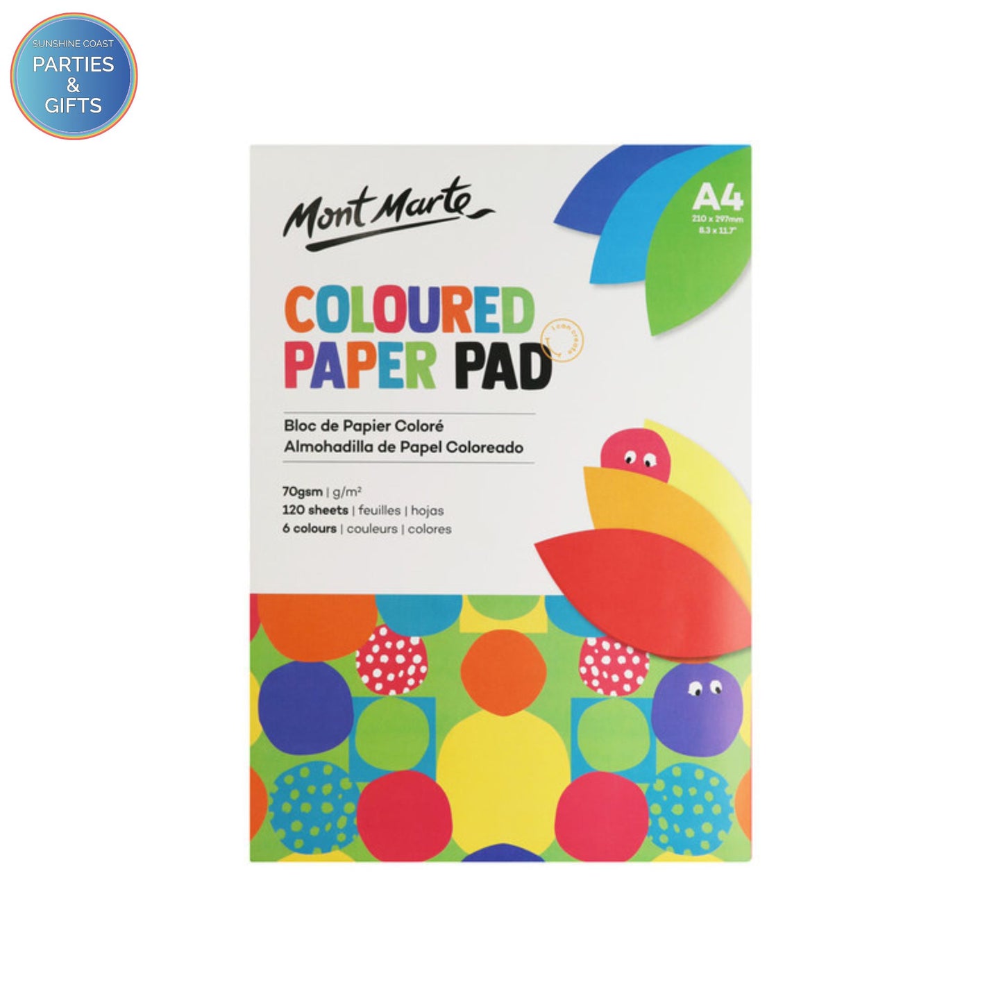 MONT MARTE COLOURED PAPER PAD 70GSM A4 - 120 SHEETS