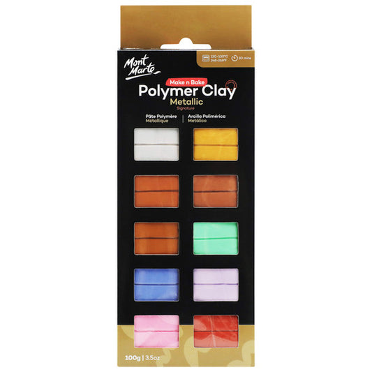 MONT MARTE MAKE N BAKE POLYMER CLAY METALLIC 100G - 10 PACK