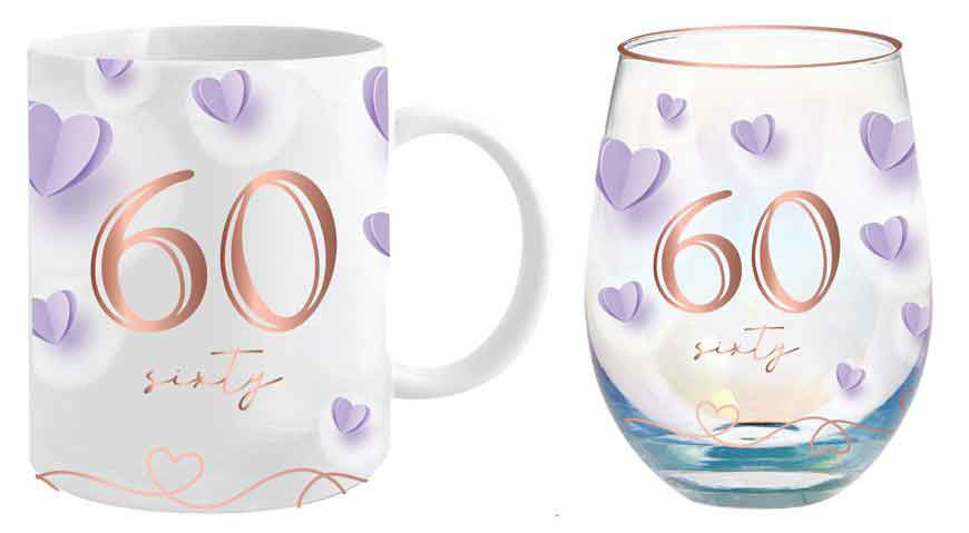 60TH BIRTHDAY MUG AND STEMLESS GLASS GIFT SET