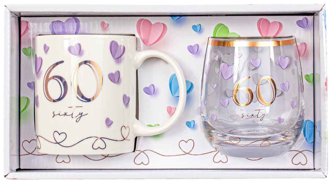 60TH BIRTHDAY MUG AND STEMLESS GLASS GIFT SET