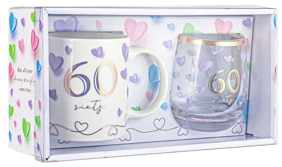 60TH BIRTHDAY MUG AND STEMLESS GLASS GIFT SET