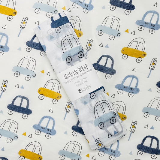 ES KIDS MUSLIN WRAP 100CM x 120CM - CARS