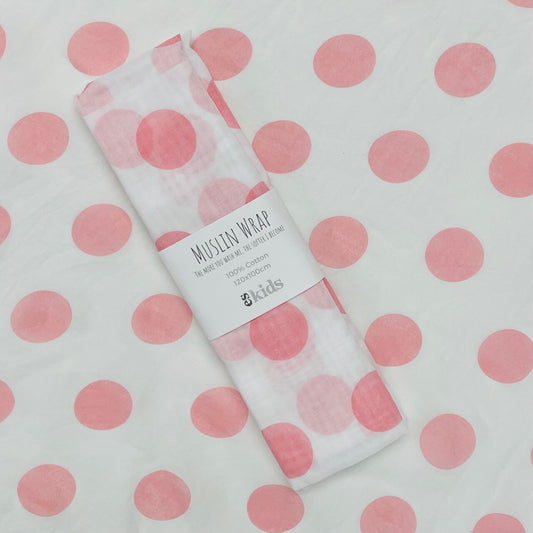 ES KIDS MUSLIN WRAP 100CM x 120CM - PINK DOTS