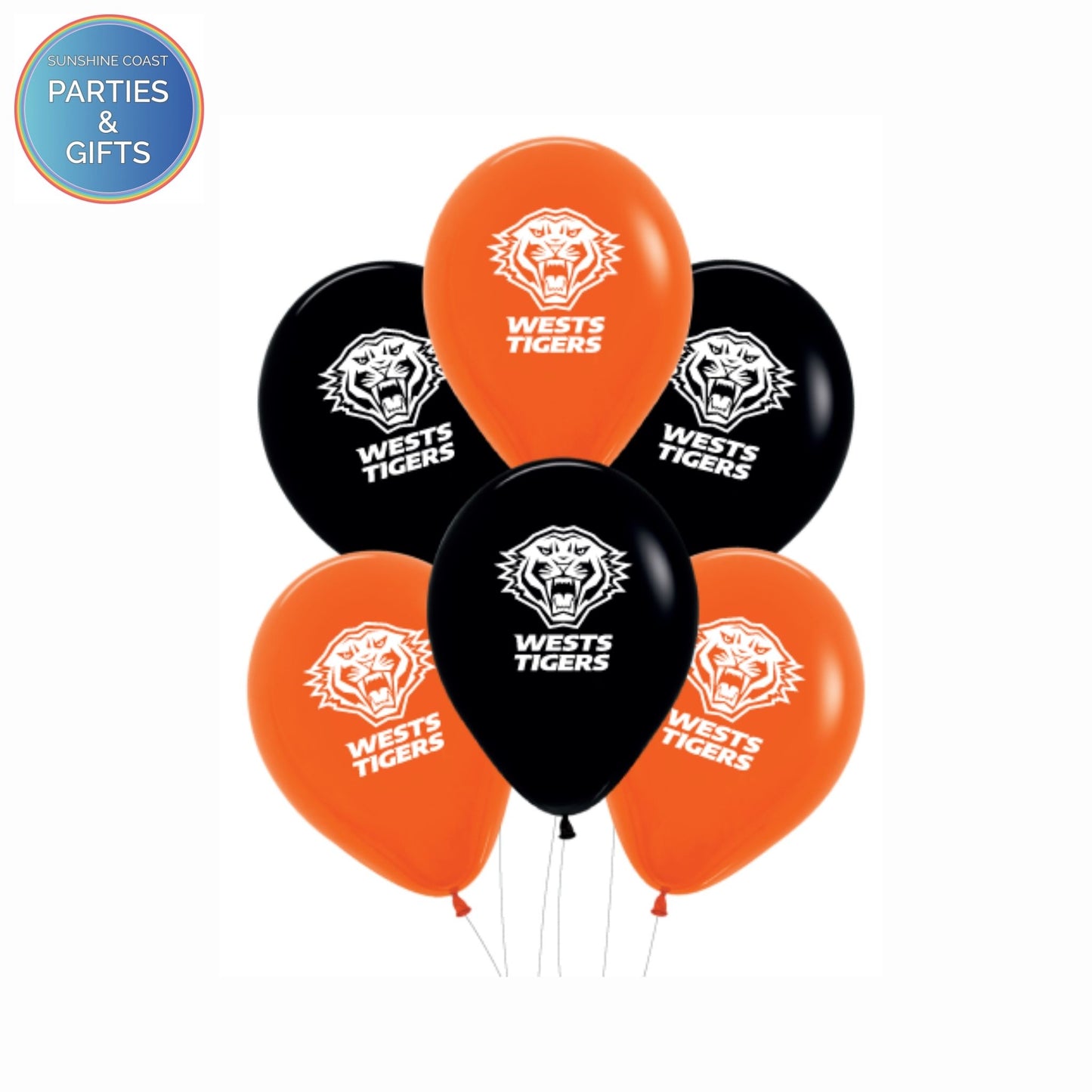 NRL WESTS TIGERS 30CM LATEX BALLOONS - 6 PACK