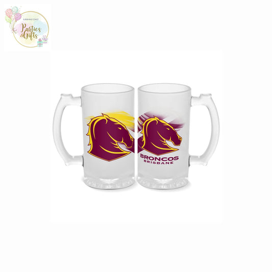NRL 500ML STEIN FROSTED GLASS - BRISBANE BRONCOS