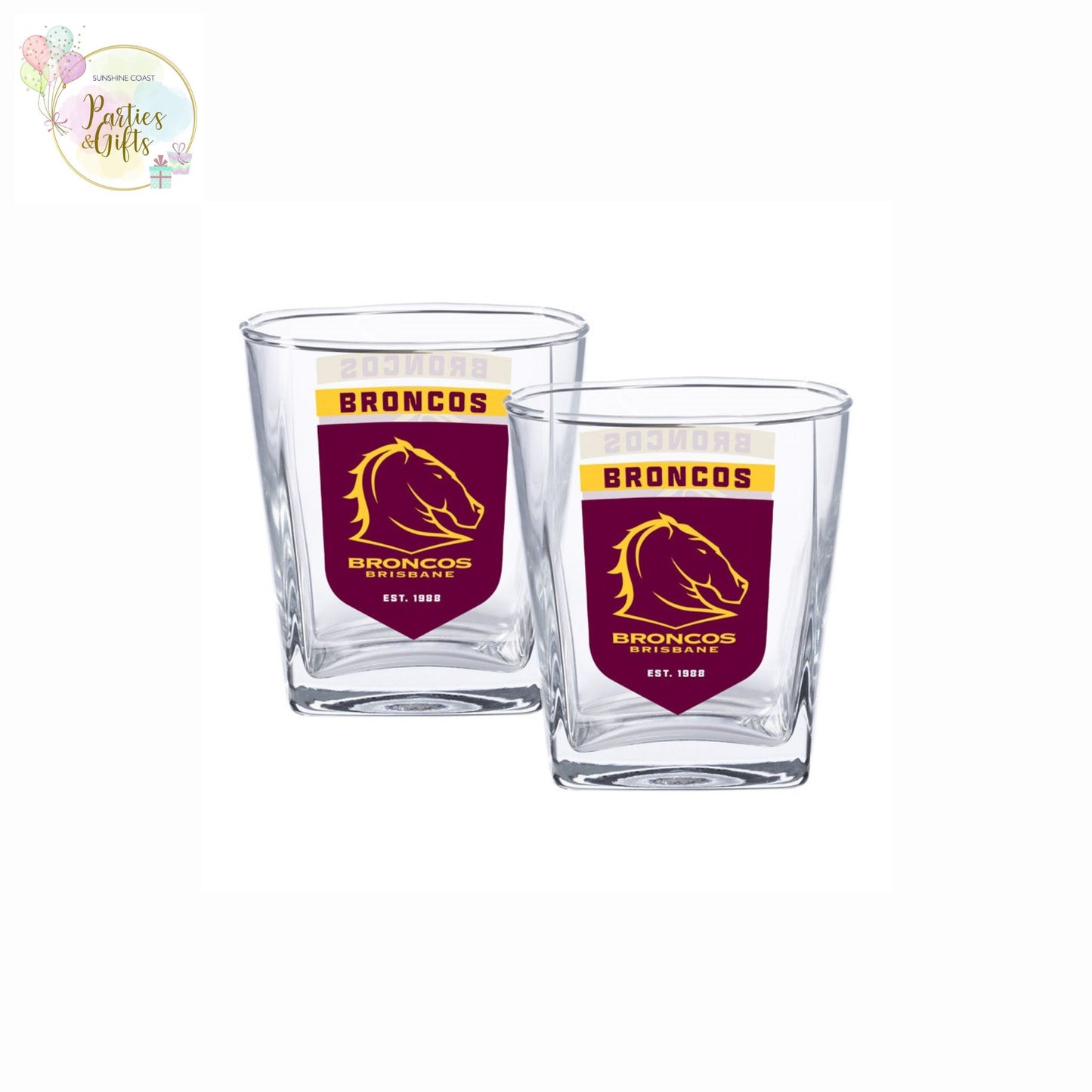 NRL 2 PACK SPIRIT GLASSES - BRISBANE BRONCOS