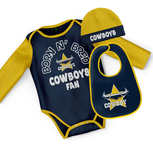 NRL INFANT BORN & BRED 3PC GIFT SET - NORTH QUEENSLAND COWBOYS