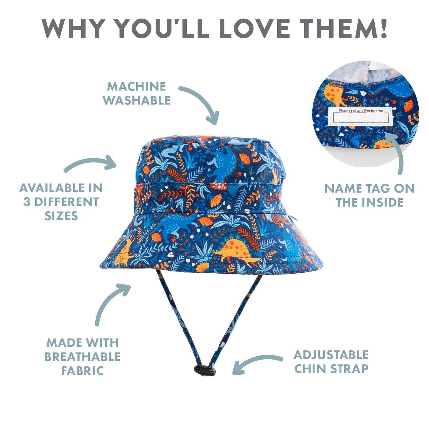 SPLOSH OUT & ABOUT KIDS BUCKET HAT - DINOSAUR