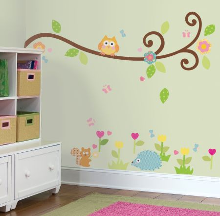 ROOMMATES SCROLL OWL TREE BRANCH WALL STICKERS- 66 STICKERS