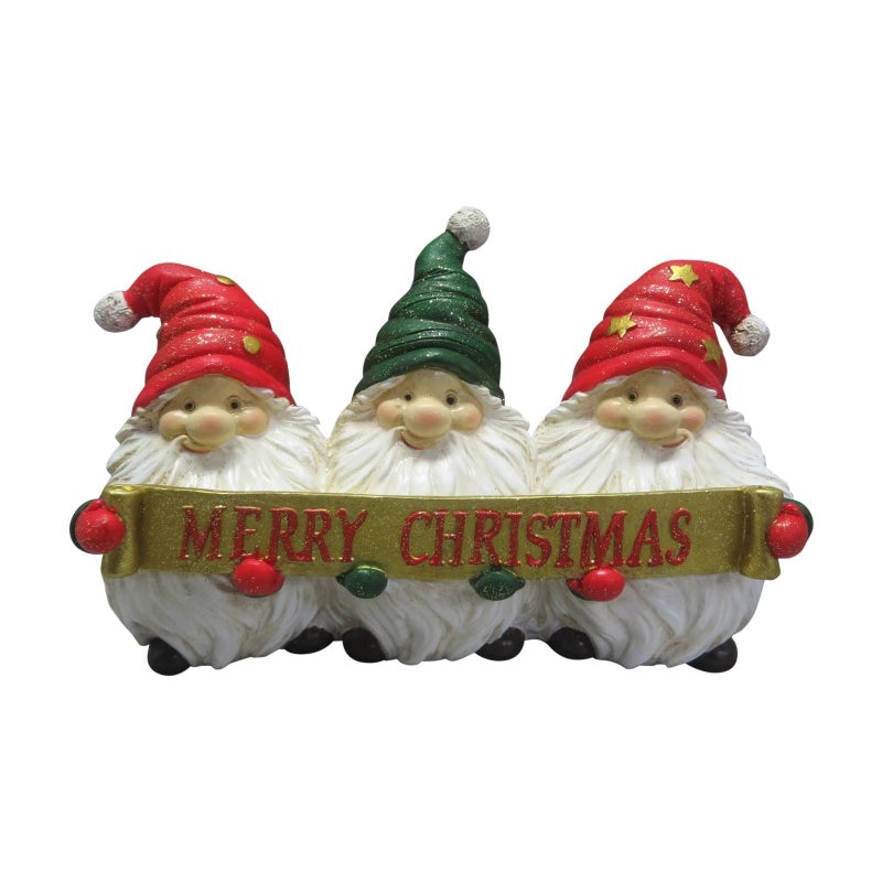 TRIPLE SANTA CLAUS XMAS SIGN ORNAMENT - 19.5CM