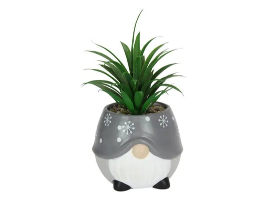 GREY GNOME POT WITH SUCCULENT - 19CM