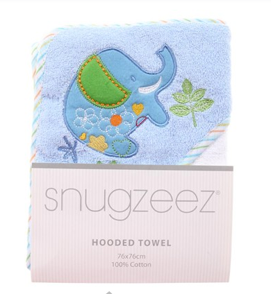 SNUGZEEZ HOODED TOWEL - BLUE ELEPHANT