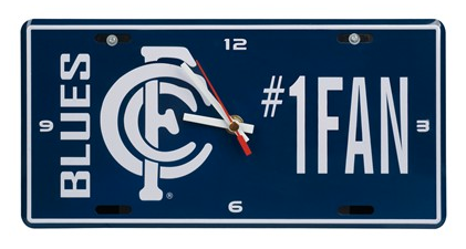 AFL CARLTON BLUES LICENSE PLATE CLOCK - NUMBER #1 FAN