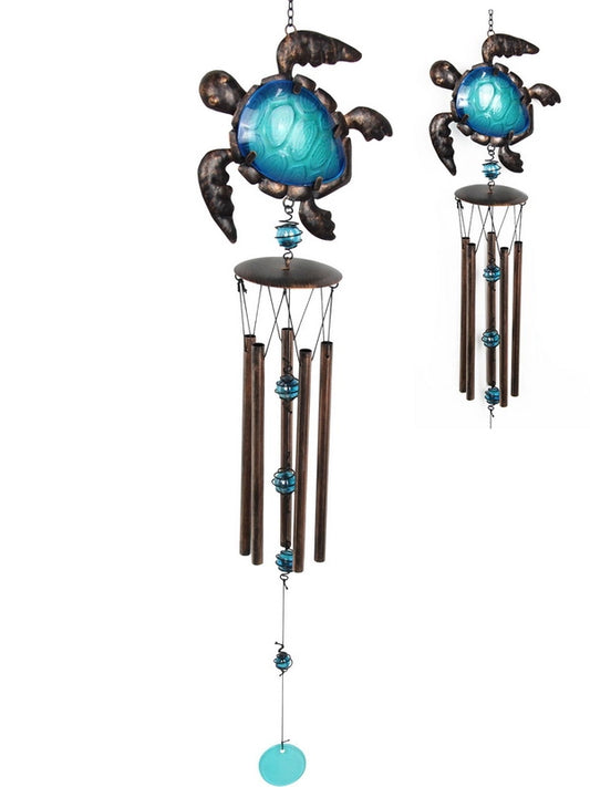 METAL/GLASS BLUE TURTLE WIND CHIME - 90CM