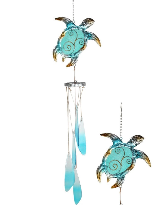 METAL/GLASS BLUE TURTLE WIND CHIME - 75CM