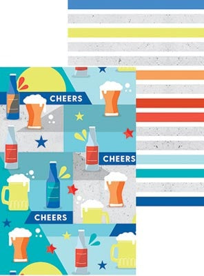 GIFT WRAP - DOUBLE SIDED - MALE CHEERS / STRIPES