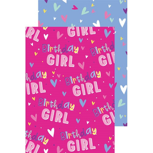 GIFT WRAP - DOUBLE SIDED - BIRTHDAY GIRL / HEARTS