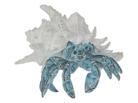 CRAB IN SHELL WITH BLUE & WHITE CORAL DESIGN - 20CM