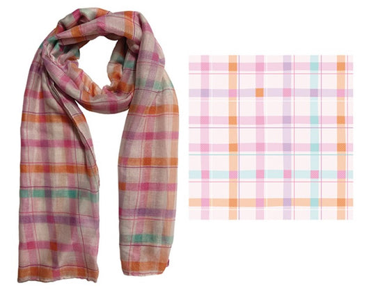 FRANKIE & ME DESIGNER POLYESTER SCARF - PINK GINGHAM PRINT