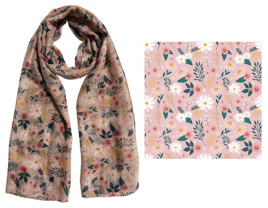 FRANKIE & ME DESIGNER POLYESTER SCARF - PINK FLORAL PRINT