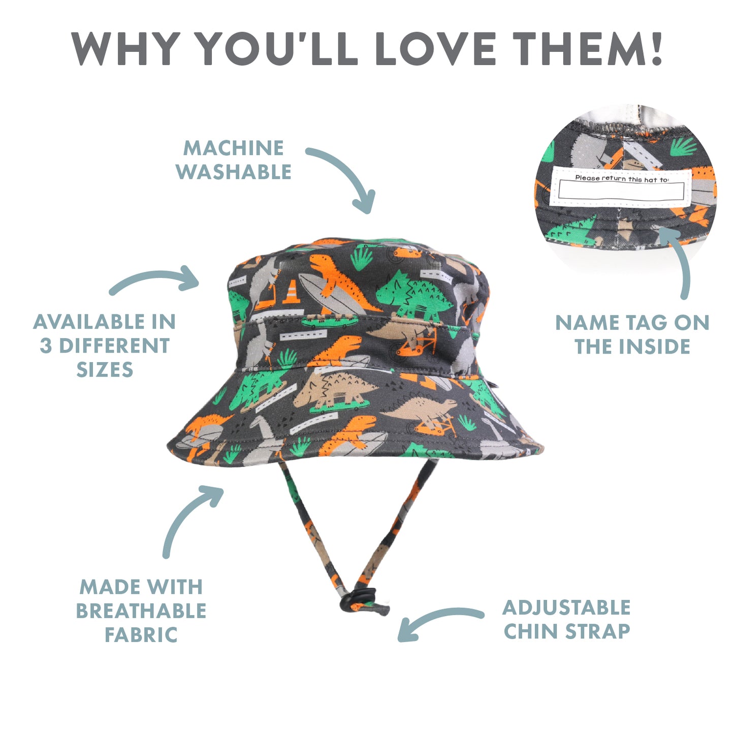 SPLOSH OUT & ABOUT KIDS BUCKET HAT - DINO SKATE