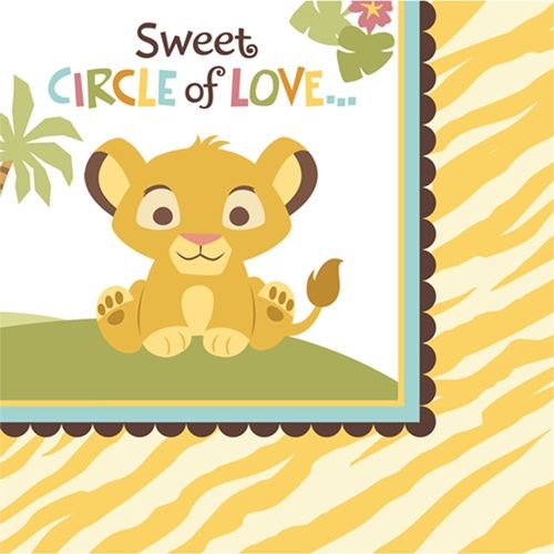 BABY SHOWER LION KING SWEET CIRCLE BEVERAGE NAPKINS - PACK OF 16