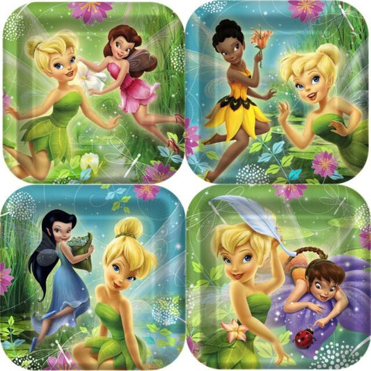 DISNEY FAIRIES TINKERBELL & FAIRIES SQUARE PAPER PLATES 17.78CM - PACK OF 8