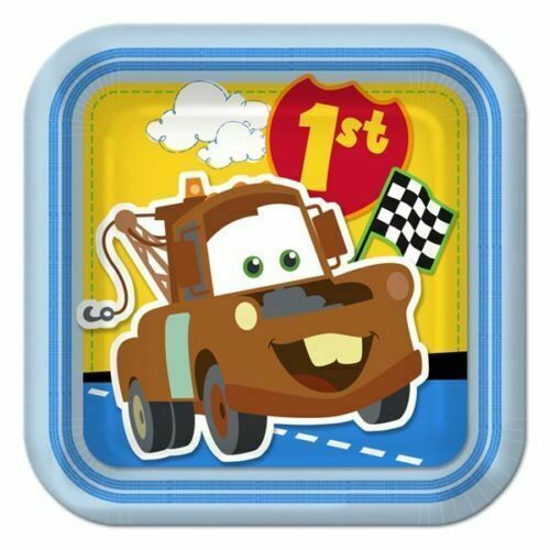 DISNEY CARS BABY'S 1ST BIRTHDAY SQUARE PAPER PLATES 17.78CM - PACK OF 8