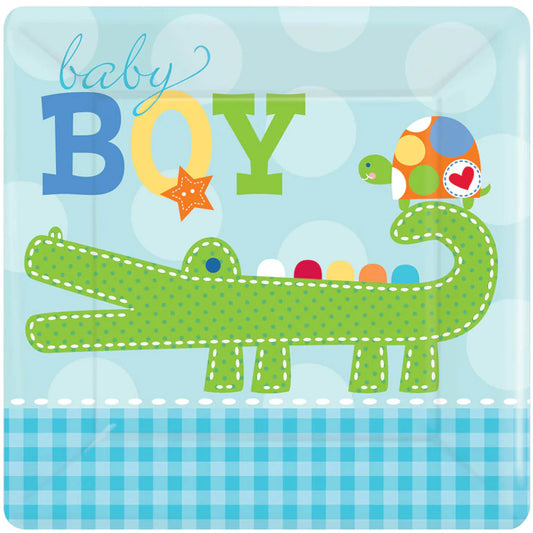 BABY SHOWER AHOY BABY BOY SQUARE PAPER PLATES 17.8CM - PACK OF 8