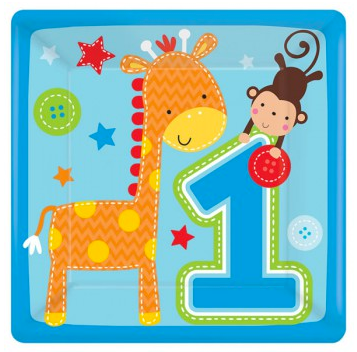 ONE WILD BOY 1ST BIRTHDAY SQUARE PAPER PLATES 17.8CM - PACK OF 8