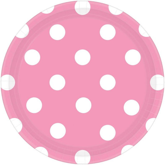 NEW PINK DOTS PAPER PLATES 17.8CM ROUND - PACK OF 8