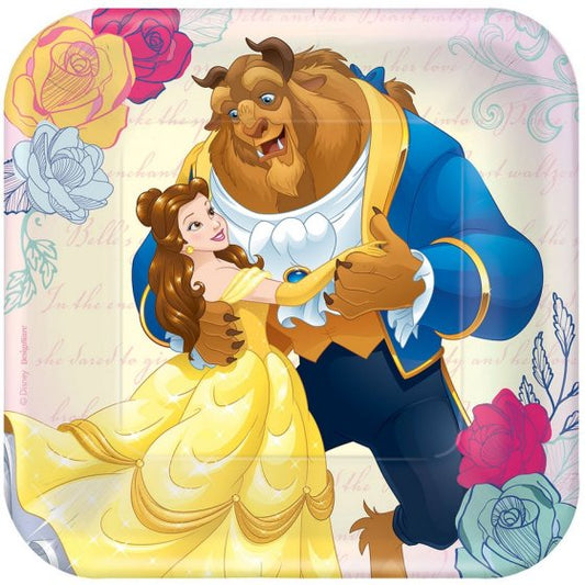 DISNEY PRINCESS BEAUTY AND THE BEAST SQUARE PAPER PLATES 17.8CM - PACK OF 8