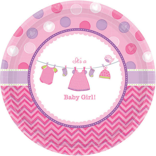 BABY SHOWER IT'S A BABY GIRL ROUND PAPER PLATES 17.8CM - PACK OF 8