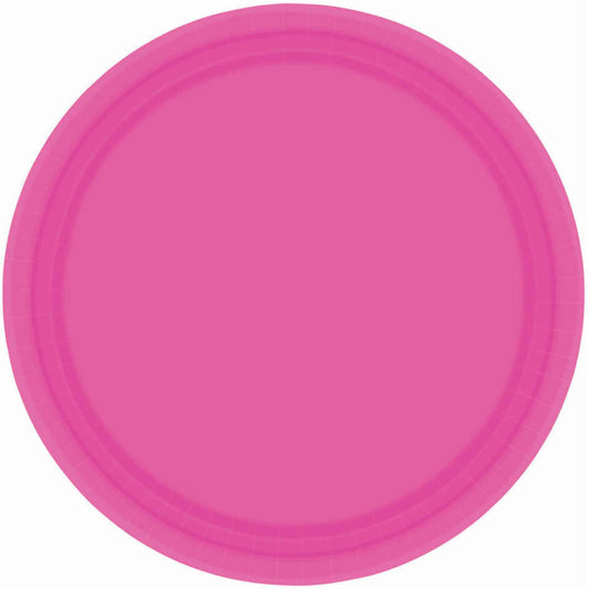 BRIGHT PINK PAPER PLATES 17.7CM ROUND - PACK OF 20