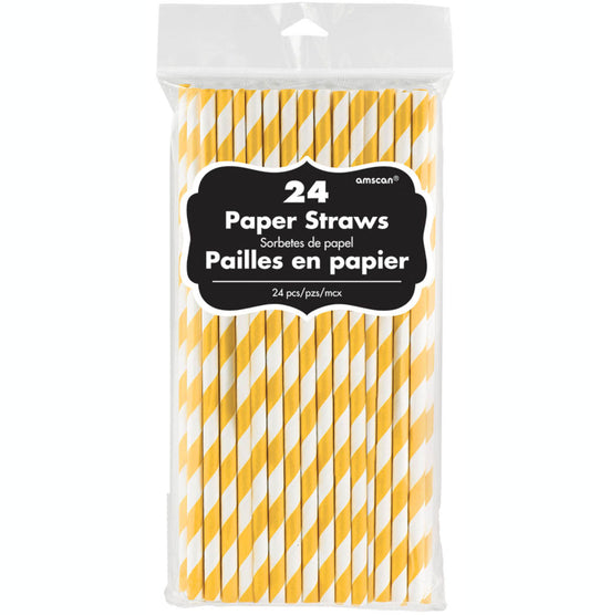 SUNSHINE YELLOW & WHITE PAPER STRAWS - 24 PACK