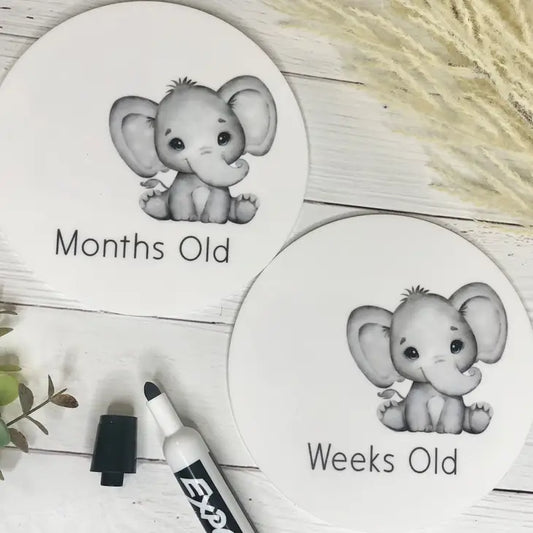 REUSABLE WEEKS OLD & MONTHS OLD MILESTONE DISCS - ELEPHANT