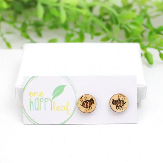 BAMBOO WOOD STUD EARRINGS - BEE