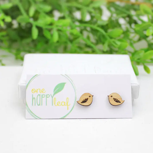 BAMBOO WOOD STUD EARRINGS - BIRD