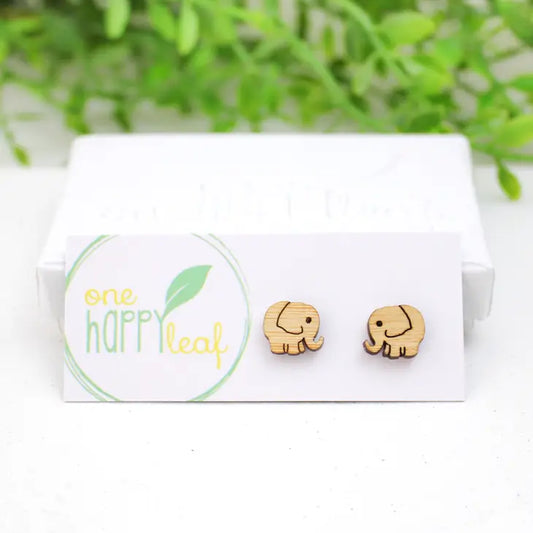 BAMBOO WOOD STUD EARRINGS - ELEPHANT