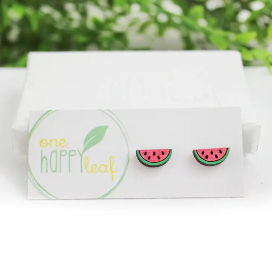 BAMBOO WOOD STUD EARRINGS - WATERMELON