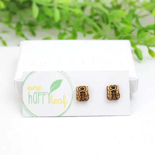 BAMBOO WOOD STUD EARRINGS - OWL
