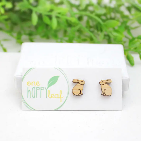 BAMBOO WOOD STUD EARRINGS - BUNNY RABBIT