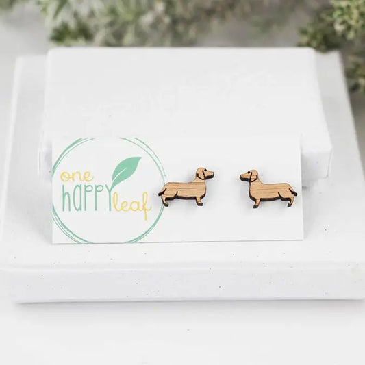 BAMBOO WOOD STUD EARRINGS - SAUSAGE DOG