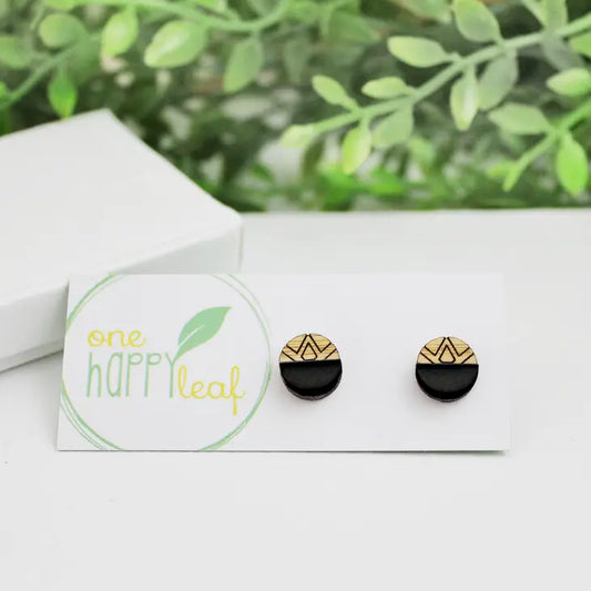 BAMBOO WOOD STUD EARRINGS - BLACK WOOD SHADOW