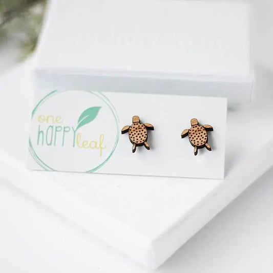 BAMBOO WOOD STUD EARRINGS - TURTLE